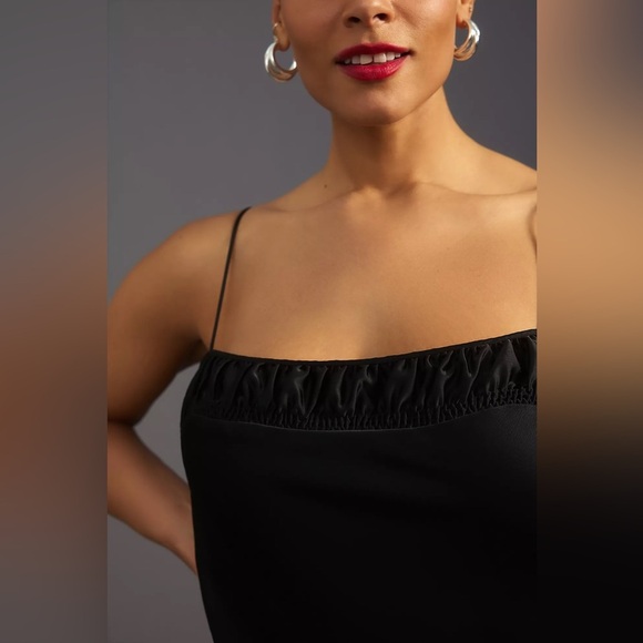 Anthropologie Square Neck Black Satin Slip Dress Size Small Petite - Picture 5 of 13